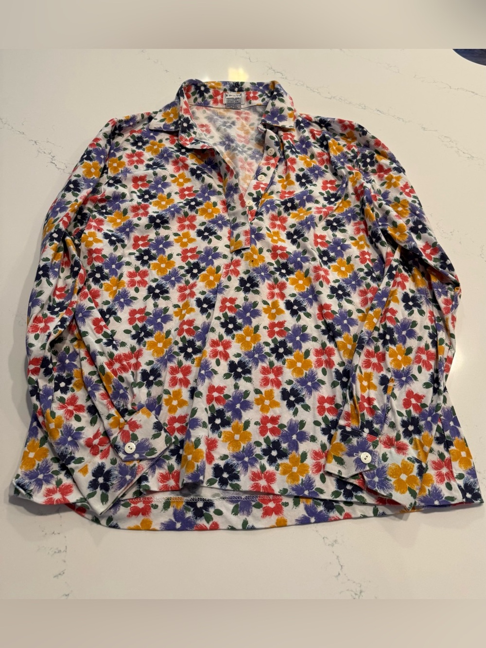 Leon Levin Floral Button-Front Long-Sleeve Blouse - White Multi